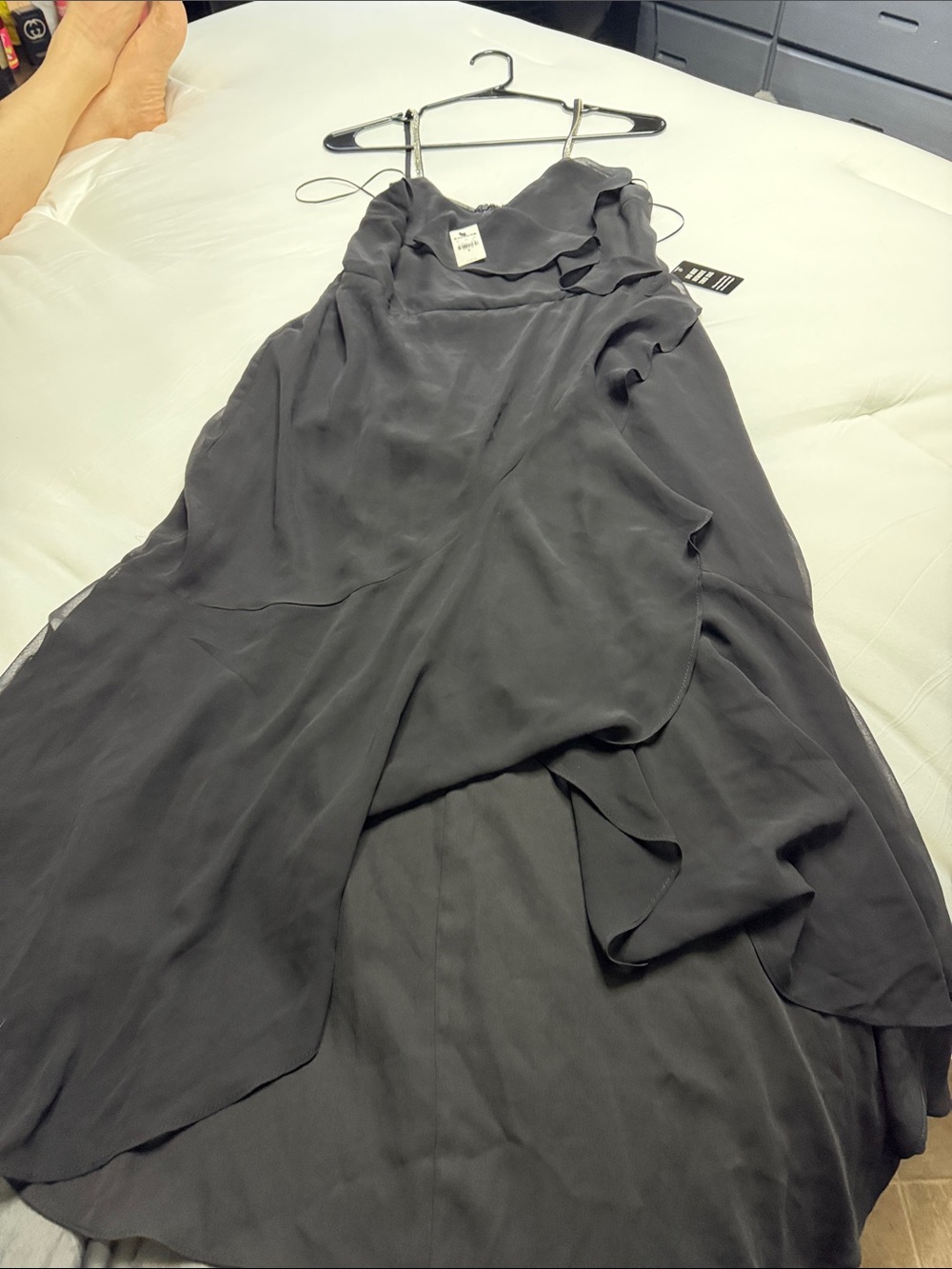 Express Black High-Low Ruffle Evening Dress